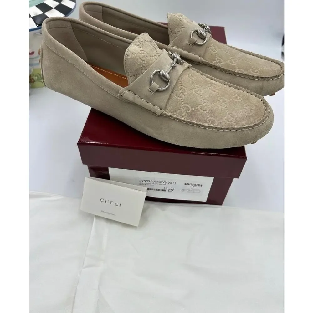 Men's Gucci GG logo suede driver loafers size 13 fits 13.5 US made in Italy